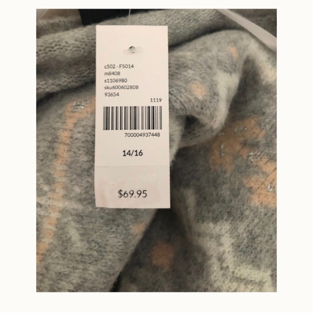 New! Softgirl GrandmaCore Long Gray Peach Snowflake Sweater Sz 14-16 - Picture 8 of 8